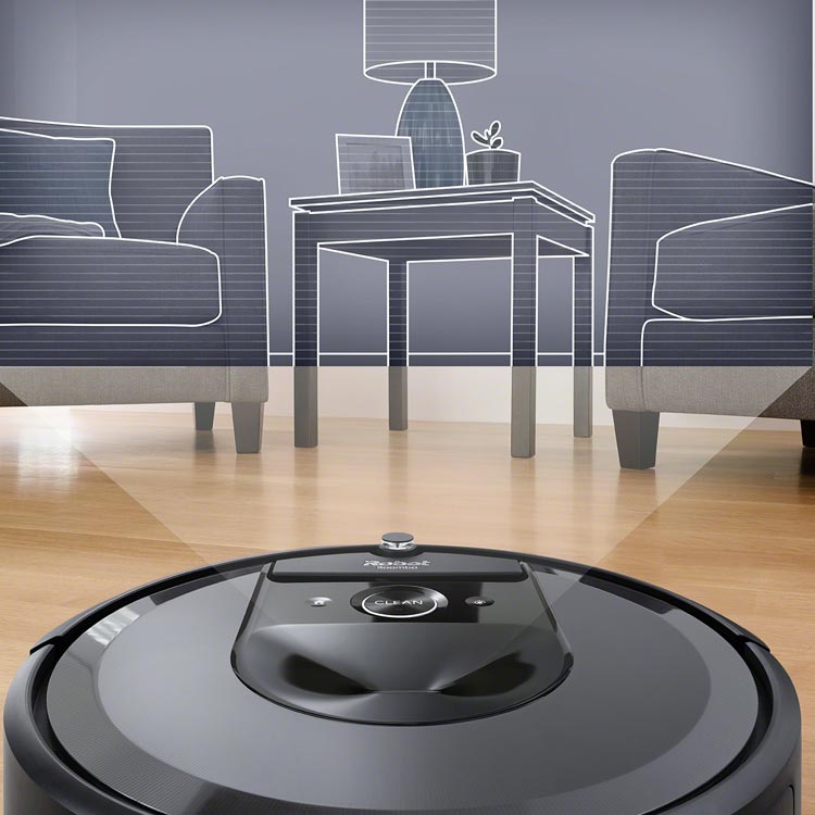 De Roomba i7+ scant de omgeving met behulp van een geavanceerde laser sensor